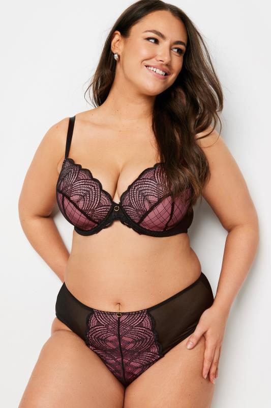 YOURS Plus Size Black & Pink Lace Detail Mesh Padded Bra | Yours Clothing 4