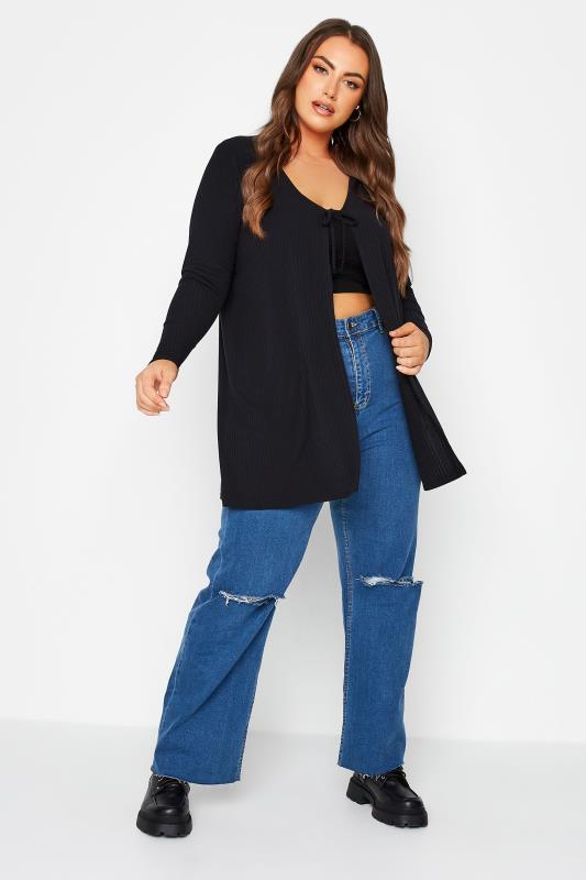 LIMITED COLLECTION Plus Size Black Tie Ribbed Cardigan | Yours Clothing 2