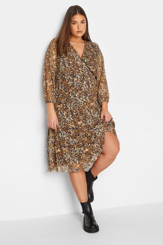  Grande Taille LTS Tall Brown Leopard Print Mesh Dress