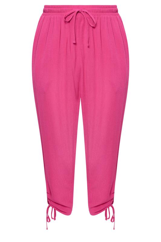 YOURS Plus Size Pink Crinkle Ruched Cropped Trousers | Yours Clothing 5