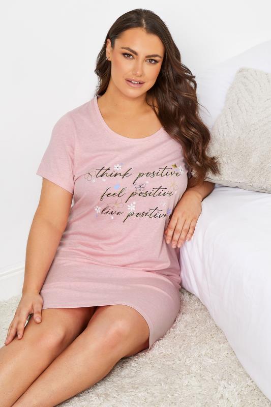 YOURS Plus Size Pink 'Positivity' Dipped Hem Nightdress | Yours Clothing 3