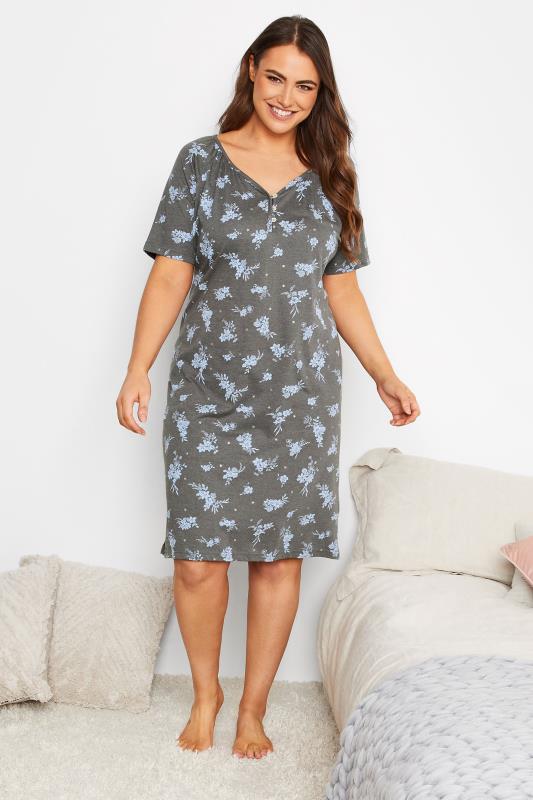  Grande Taille YOURS Curve Grey Sparkle Floral Print Placket Nightdress