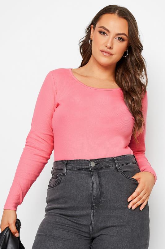 Curve Pink Long Sleeve Ribbed Bodysuit 1