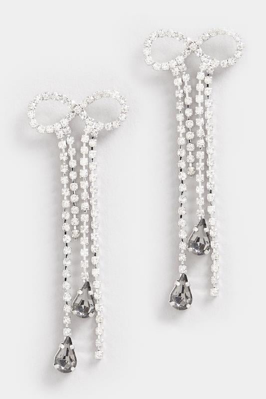 Silver Bow Drop Diamante Earrings | Yours Clothing 2