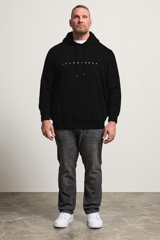 Jack & Jones Big & Tall Black Slogan Hoodie | BadRhino 1