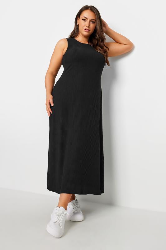 YOURS Plus Size Black Sleeveless Swing Maxi Dress | Yours Clothing 1