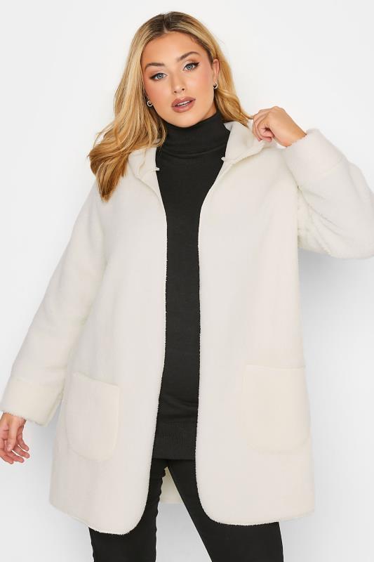 YOURS LUXURY Plus Size Cream Teddy Hooded Jacket | Yours Clothing 1
