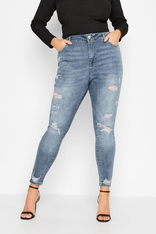 YOURS FOR GOOD Plus Size Mid Blue Ripped AVA Jeans | Yours Clothing 1