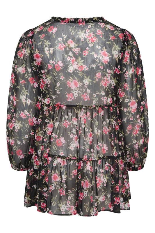 Plus Size Black Floral Peplum Blouse | Yours Clothing 7