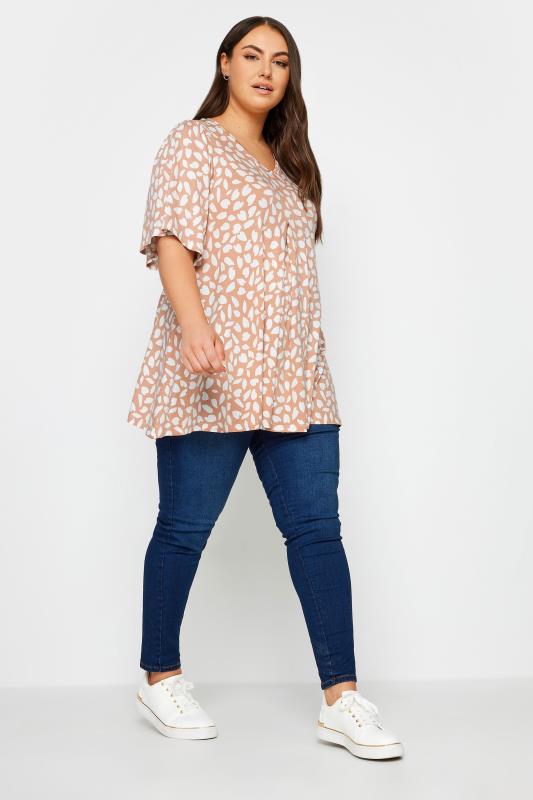 YOURS Plus Size Pink Heart Print Pleated Swing Top | Yours Clothing 2