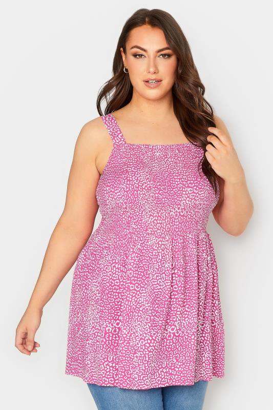 YOURS Plus Size Curve Pink Animal Print Crinkle Vest Top | Yours Clothing  1