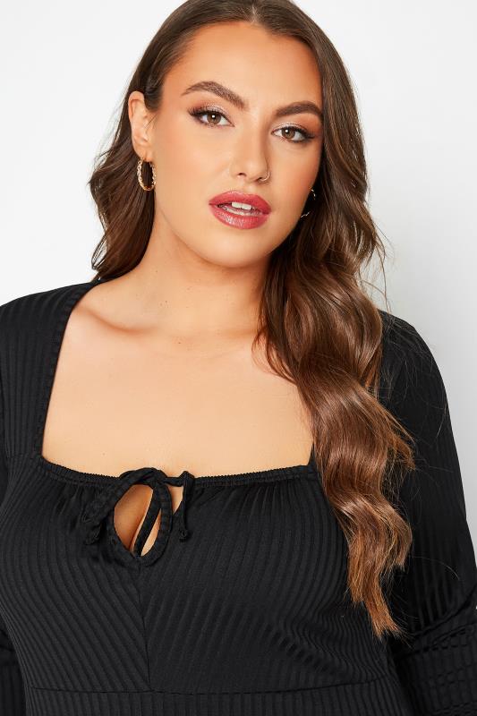 LIMITED COLLECTION Plus Size Black Ribbed Square Neck Top | Yours Clothing 4