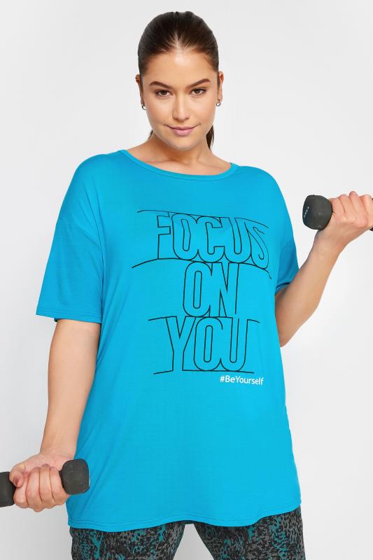 Plus Size  YOURS ACTIVE Curve Blue 'Focus On You' Slogan Top