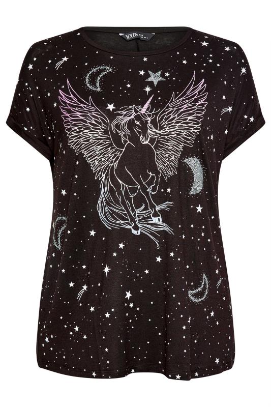 YOURS Plus Size Black Unicorn Print T-Shirt | Yours Clothing 5
