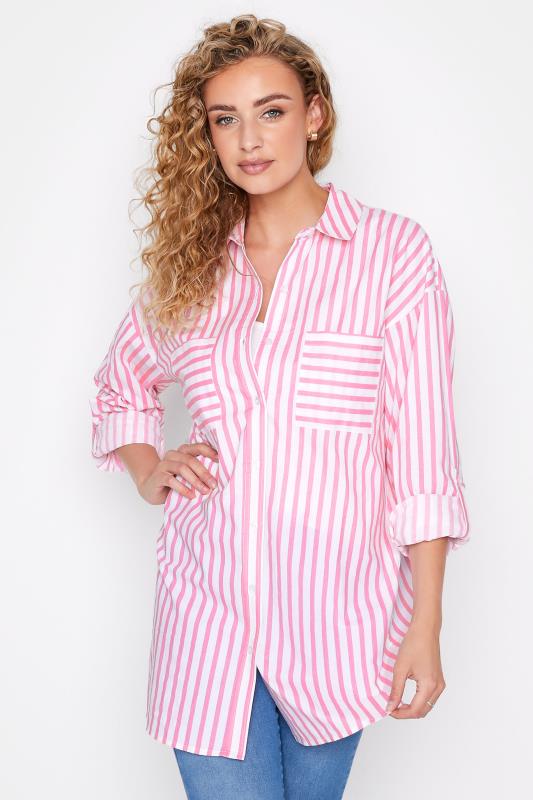 LTS Tall Women's Pink Stripe Oversized Cotton Shirt | Long Tall Sally 2