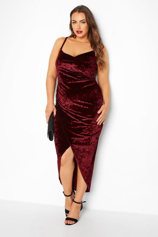 YOURS LONDON Curve Burgundy Red Velvet Wrap Dress 2