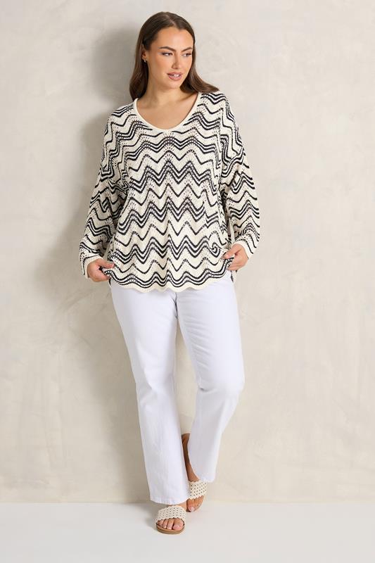 EVANS Plus Size Black Wave Stitch V-Neck Jumper | Evans 1
