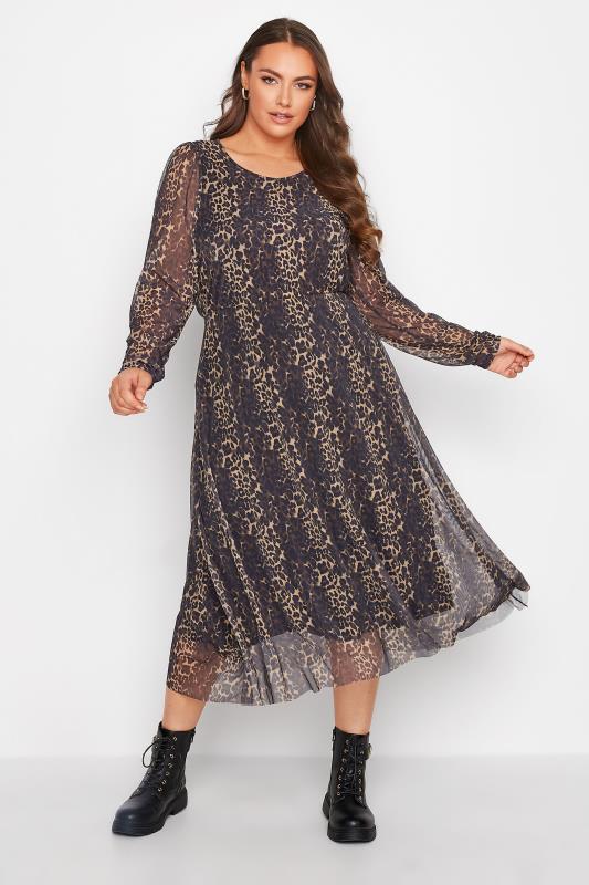 Curve Leopard Print Mesh Dress | Yours Clothing 1