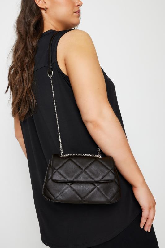  Grande Taille Black Quilted Detail Cross Body Bag