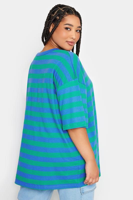 LIMITED COLLECTION Curve Blue & Green Stripe Boxy T-Shirt | Yours Clothing  3