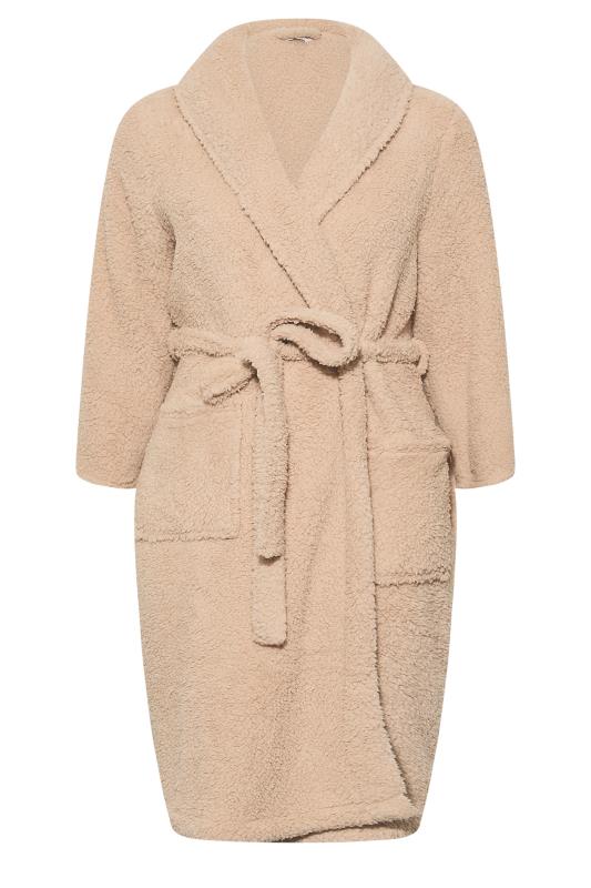 Plus Size Beige Brown Borg Fleece Dressing Gown | Yours Clothing 6