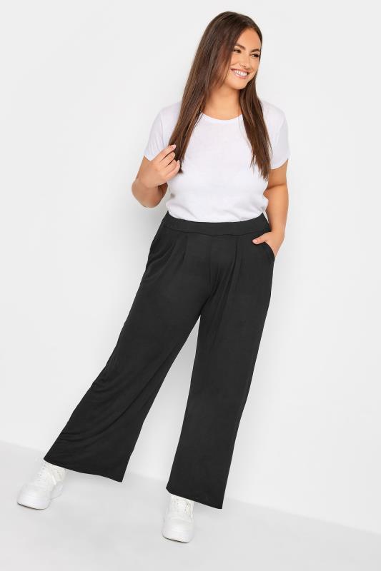 YOURS Plus Size Black Pleat Front Wide Leg Trousers | Yours Clothing 2