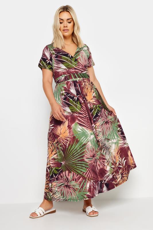 YOURS Plus Size Red Palm Print Belted Wrap Maxi Dress | Yours Clothing 2