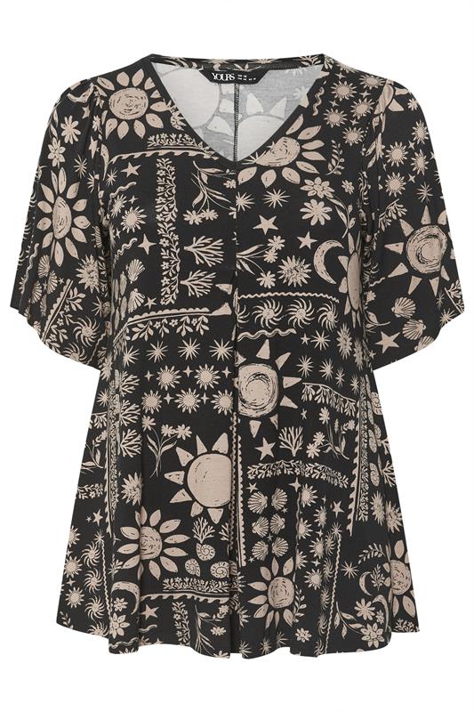 YOURS Plus Size Black Mixed Summer Print Pleat Front Angel Sleeve Top 5