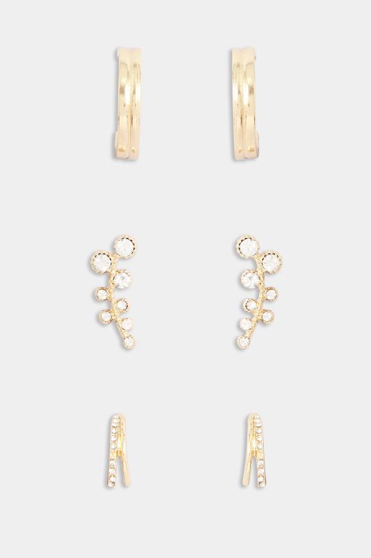 3 PACK Gold Tone Diamante Hoop Earring Set | Yours Clothing 3
