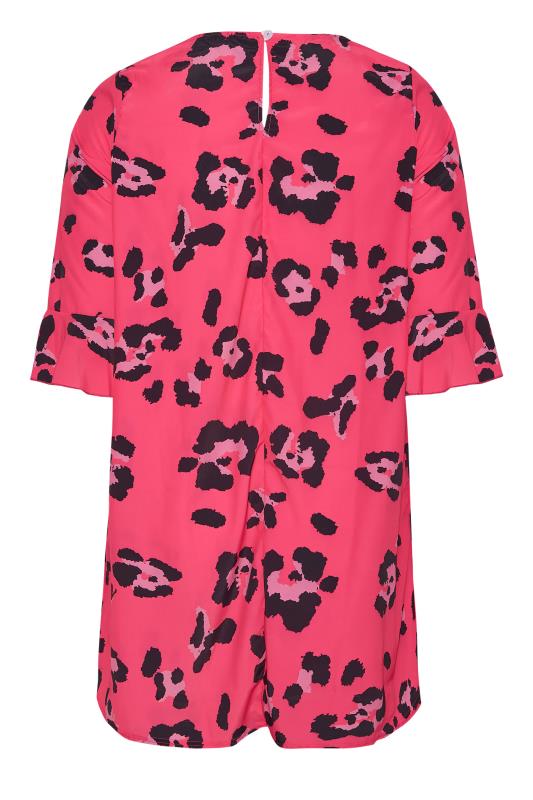 YOURS LONDON Curve Bright Pink Leopard Print Flute Sleeve Tunic Top_Y.jpg