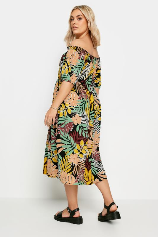 YOURS Plus Size Black Tropical Print Bardot Midaxi Dress | Yours Clothing 4