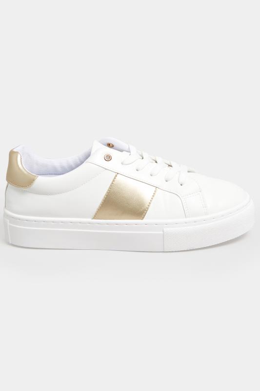 LIMITED COLLECTION White & Gold Stripe Trainers In Wide EEE Fit | Yours Clothing 3