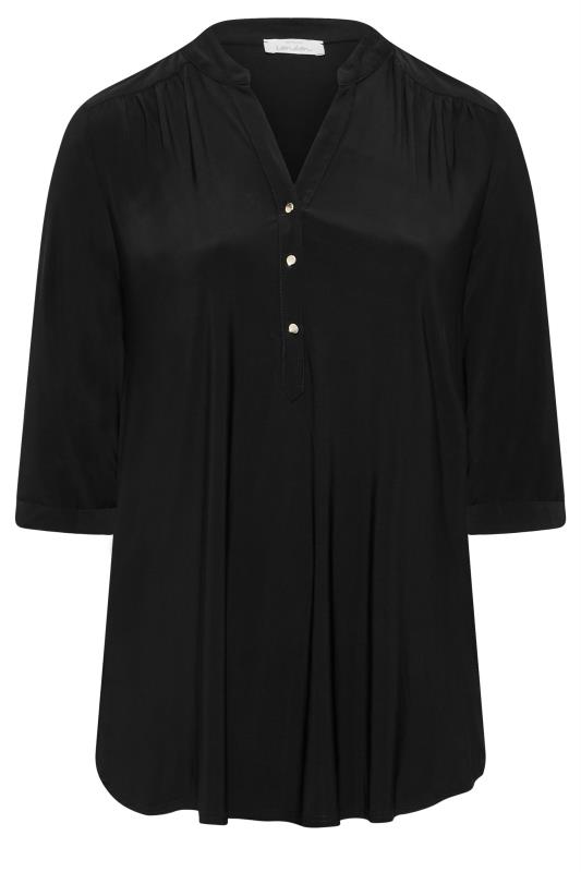 YOURS LONDON Plus-Size Curve Black Half Placket Shirt | Yours Clothing 6