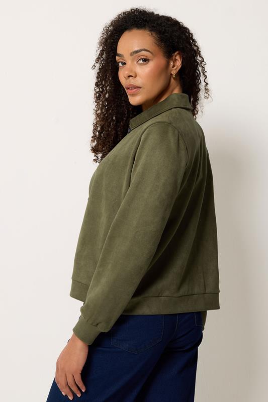 M&Co Khaki Green Button Up Faux Suede Jacket | M&Co 2
