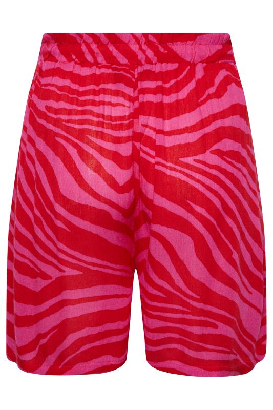 YOURS Plus Size Pink Animal Print Tassel Beach Shorts | Yours Clothing 7