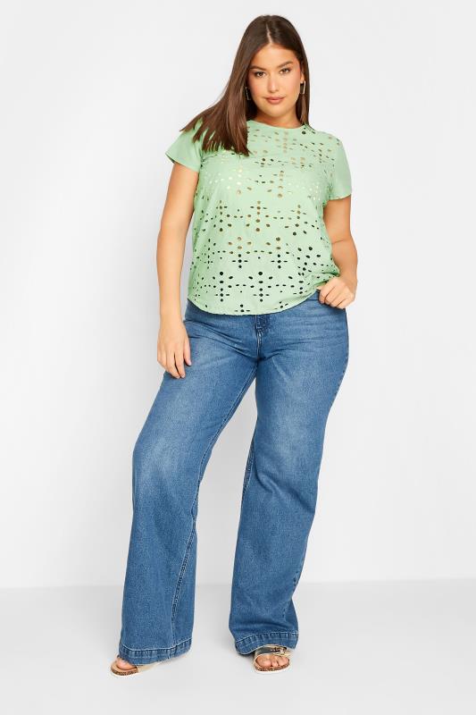 LTS Tall Women's Green Broderie Front T-Shirt | Long Tall Sally 2