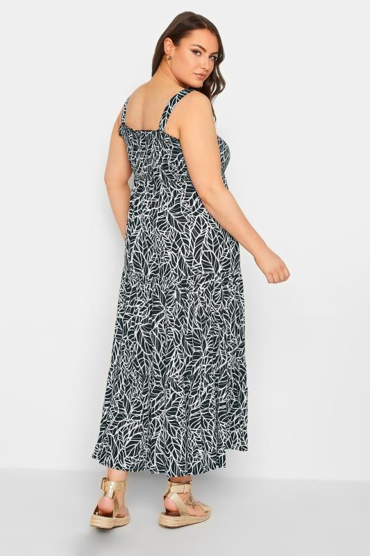 YOURS Plus Size Black Leaf Print Shirred Maxi Dress | Yours Clothing 3