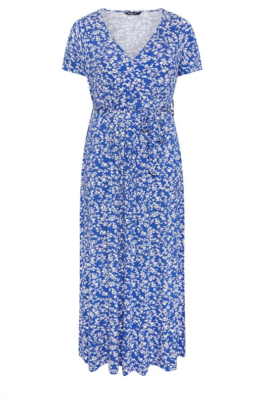 YOURS Plus Size Blue Ditsy Floral Wrap Front Dress | Yours Clothing 5
