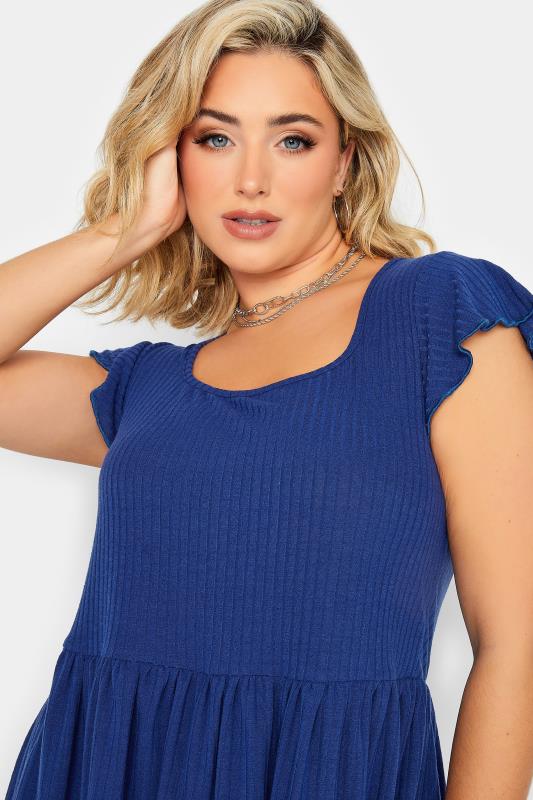 LIMITED COLLECTION Plus Size Blue Ribbed Square Neck Top | Yours Clothing 4