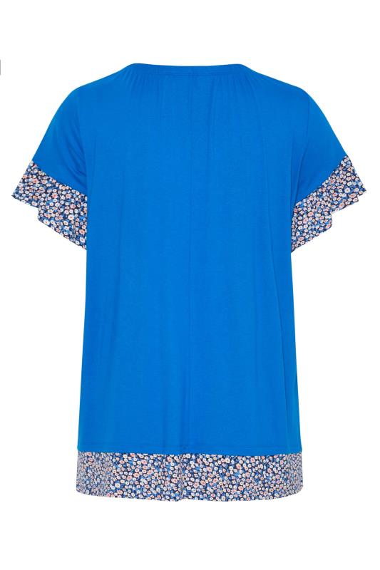 Plus Size Blue Ditsy Print Contrast Trim Tunic Top | Yours Clothing 7