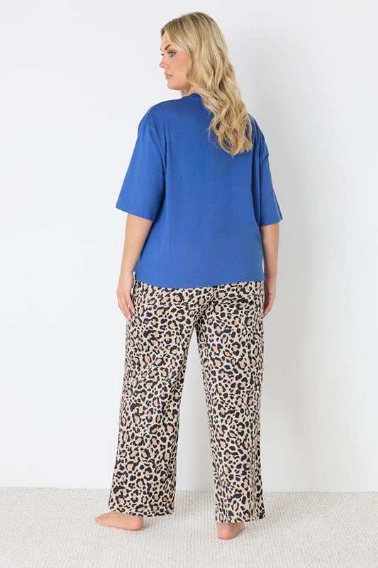 YOURS Plus Size Blue & Leopard Print 'Ibiza' Pyjama Set | Yours Clothing 2