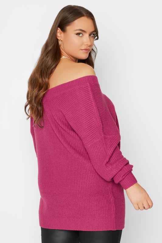 Plus Size Pink V-Neck Knitted Jumper | Yours Clothing 3
