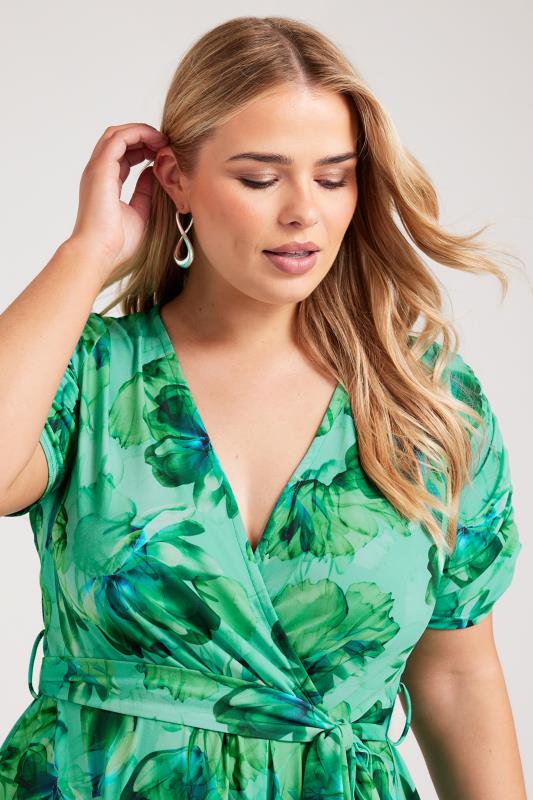 YOURS LONDON Plus Size Green Floral Print Wrap Top | Yours Clothing 4