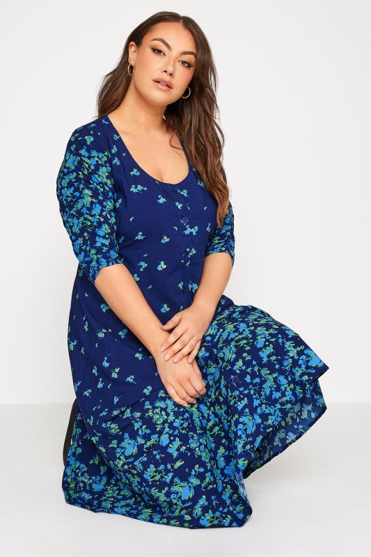 LIMITED COLLECTION Plus Size Blue Floral Tea Dress | Yours Clothing 4