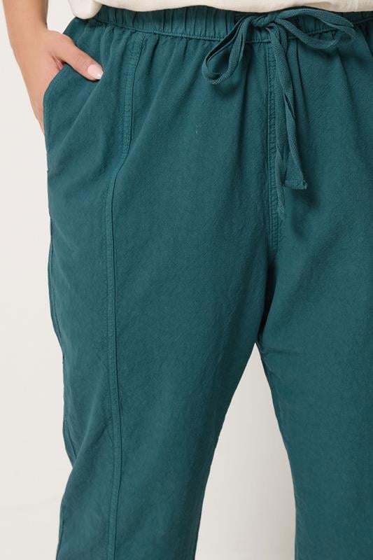 YOURS Plus Size Teal Green Cool Cotton Barrel Leg Denim Trousers | Yours Clothing 4
