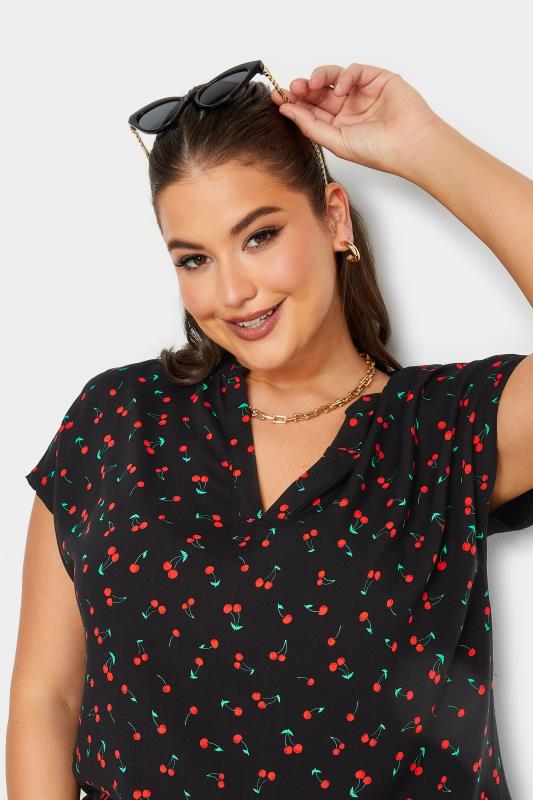 YOURS Curve Plus Size Black Cherry Print Blouse | Yours Clothing  4