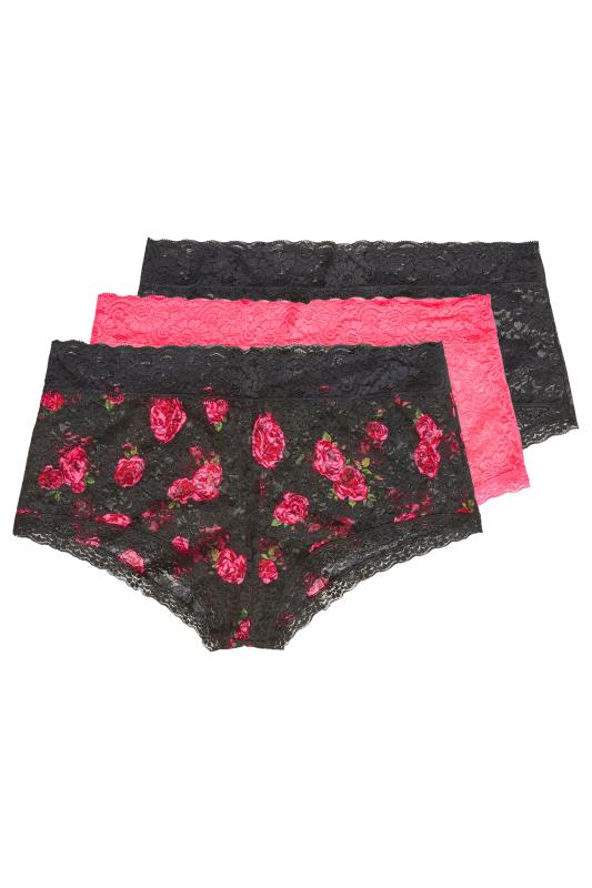 3 PACK Curve Black Floral Lace Mid Rise Shorts 2