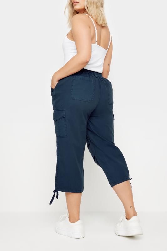 YOURS Plus Size Navy Blue Cargo Cropped Trousers | Yours Clothing 3