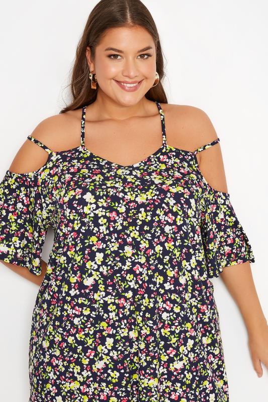 Plus Size Black Floral Strappy Cold Shoulder Top | Yours Clothing 4