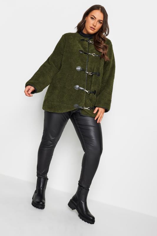 YOURS LUXURY Plus Size Green Faux Fur Toggle Jacket | Yours Clothing 2